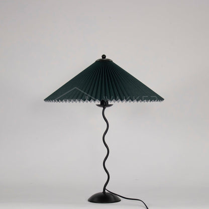 Sculptural Desk Lamp with Gathered Shade & Arc Base 17-inch Beige White Green Black Nightstand Light for Bedroom Living Room Accent