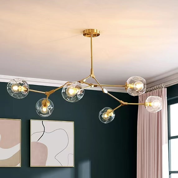 Multi-Arm Globe Chandelier with Clear Glass Shades in Brass Finish for Dining Room Living Room Bedroom Entryway