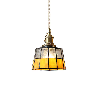 Geometric Glass Shade Hanging Light Fixture 6-Inch Brass Accents Adjustable for Counter Island Dining Table Modern Ceiling Suspended Lamp
