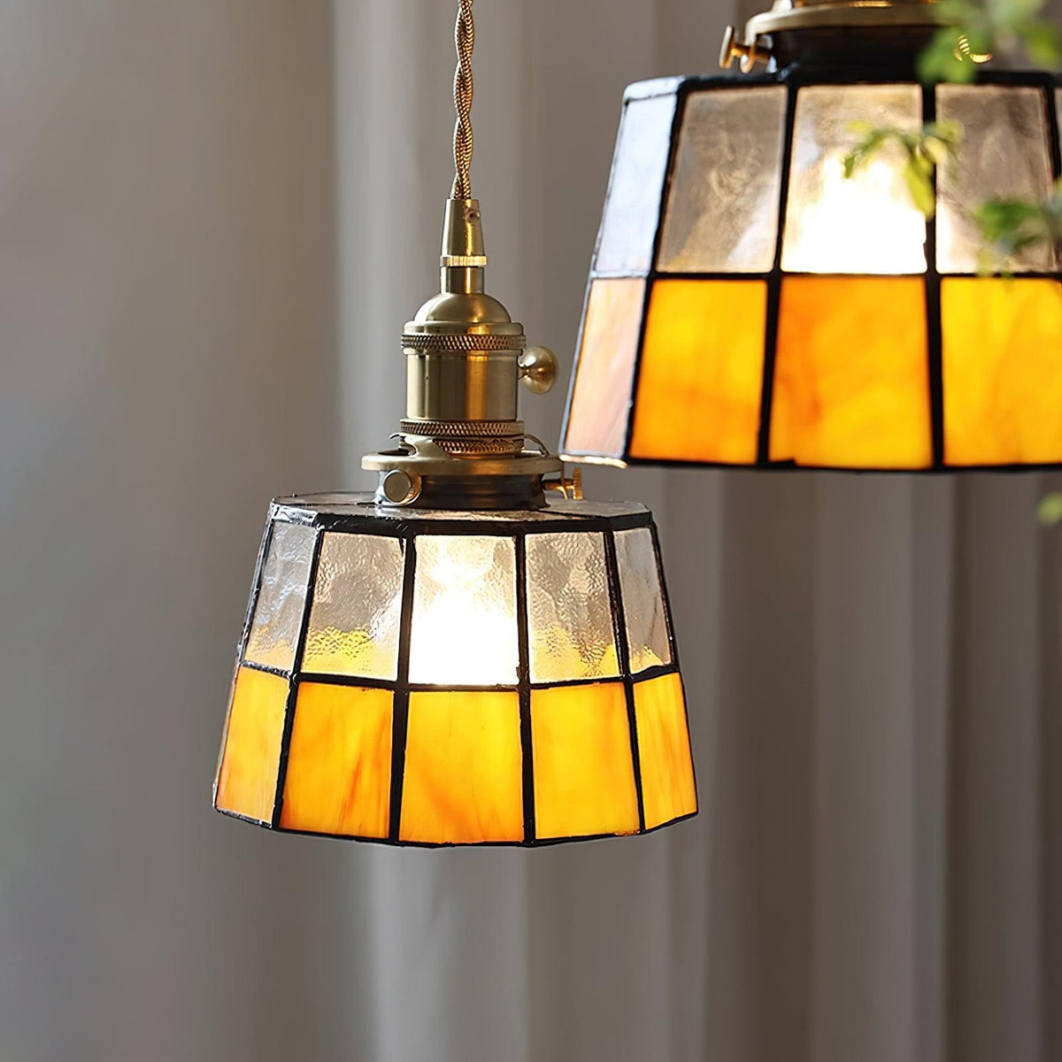 Geometric Glass Shade Hanging Light Fixture 6-Inch Brass Accents Adjustable for Counter Island Dining Table Modern Ceiling Suspended Lamp