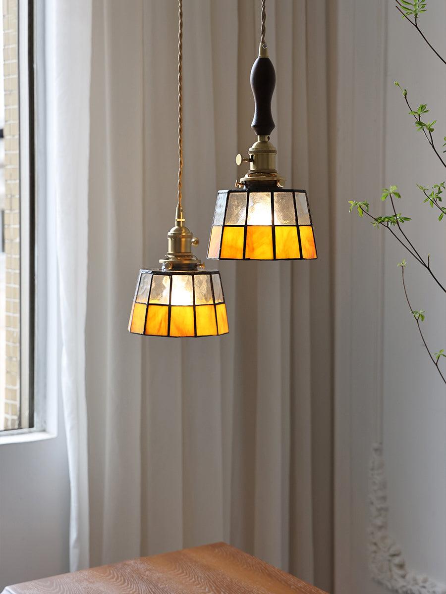 Geometric Glass Shade Hanging Light Fixture 6-Inch Brass Accents Adjustable for Counter Island Dining Table Modern Ceiling Suspended Lamp
