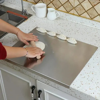 Non-Slip Base Stainless Steel Cutting Board with Elevated Edge