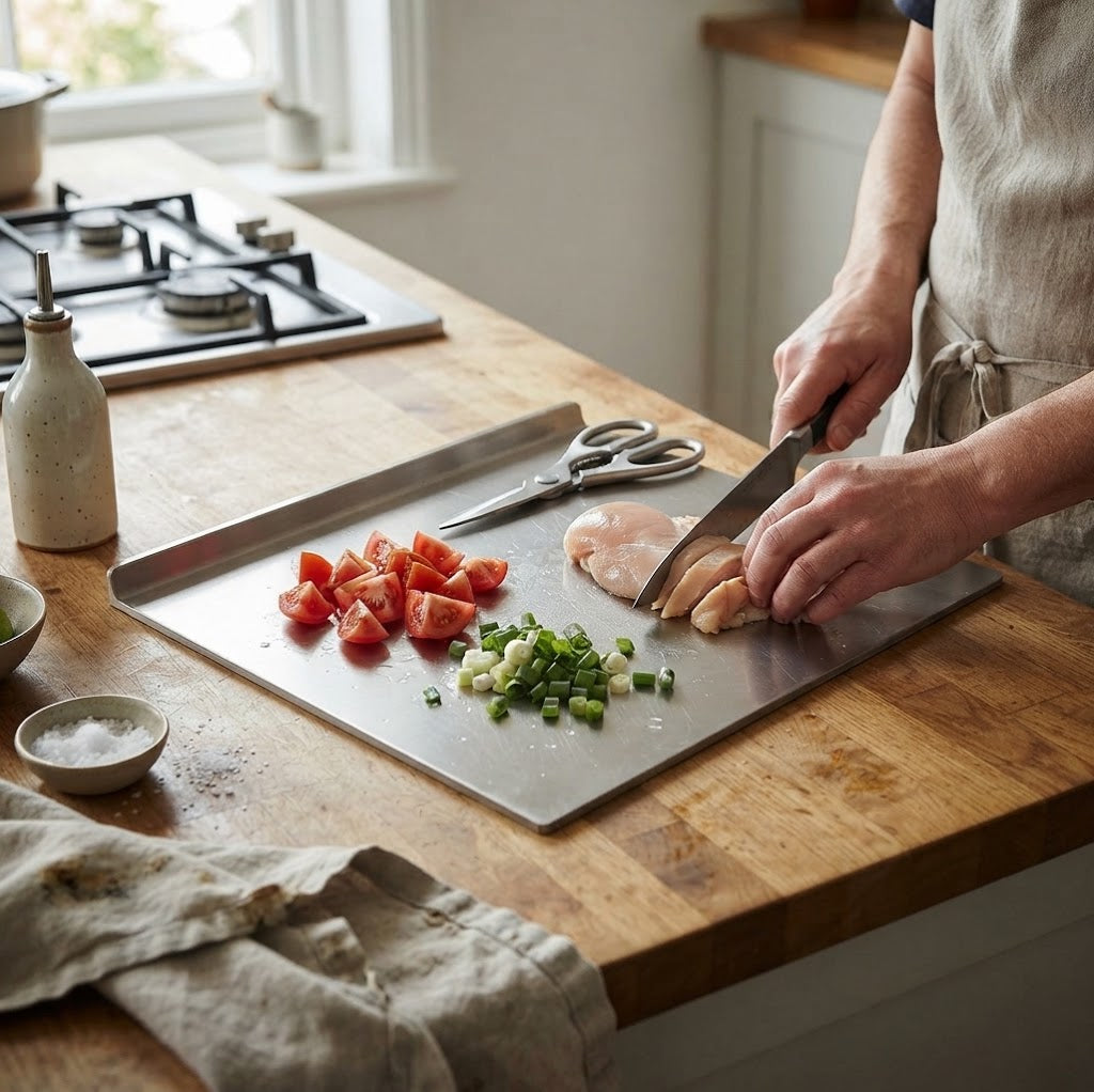 Stainless Steel Large Cutting Board with Double-Sided Functionality | Durable and Hygienic for Versatile Food Preparation
