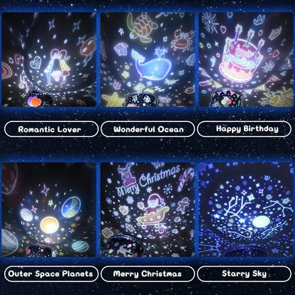 Star Projector Night Light for Kids Room – LED Rotating Galaxy Lamp with 6 Color Modes & USB Rechargeable Battery – Nursery Ceiling