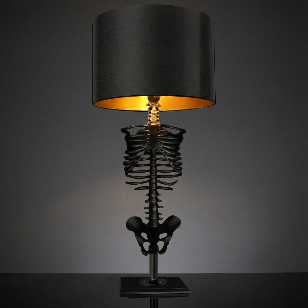 Resin Skeleton Desk Lamp 13.8 in Black Gothic Bedside Accent Light Warm Atmospheric Mood Lighting for Reading Corner Home Office Bedroom Dec