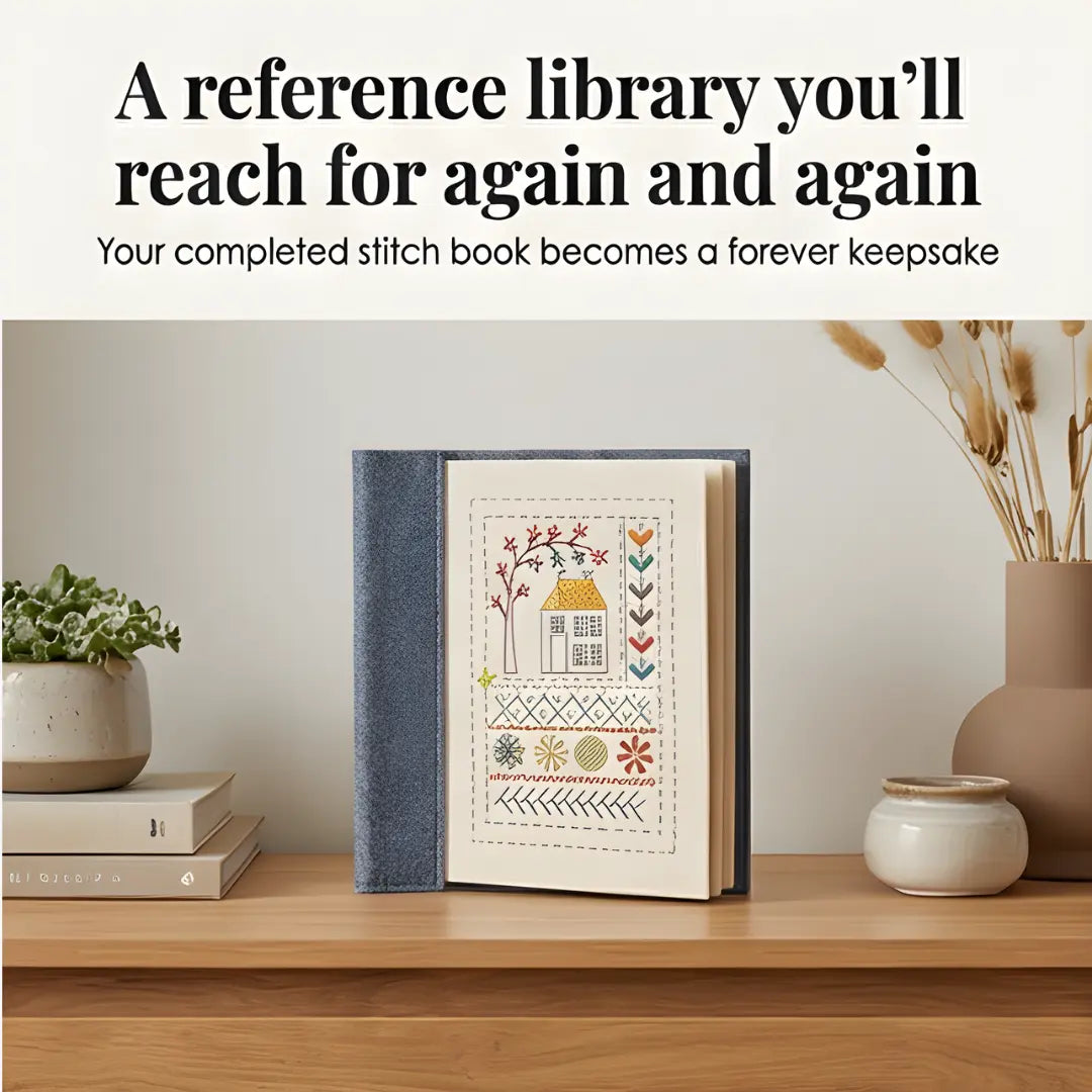 Embroidery Stitch Sampler Book with 106 Techniques – Beginner-Friendly Kit with Bamboo Hoop, Cotton Thread & Video Tutorials for Learning Ha
