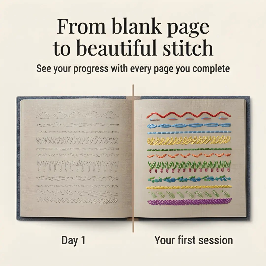 Embroidery Stitch Sampler Book with 106 Techniques – Beginner-Friendly Kit with Bamboo Hoop, Cotton Thread & Video Tutorials for Learning Ha