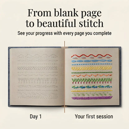 Embroidery Stitch Sampler Book with 106 Techniques – Beginner-Friendly Kit with Bamboo Hoop, Cotton Thread & Video Tutorials for Learning Ha