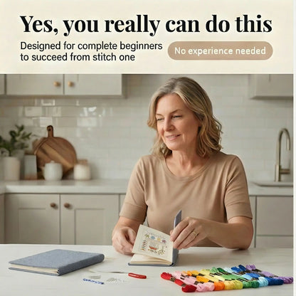 Embroidery Stitch Sampler Book with 106 Techniques – Beginner-Friendly Kit with Bamboo Hoop, Cotton Thread & Video Tutorials for Learning Ha
