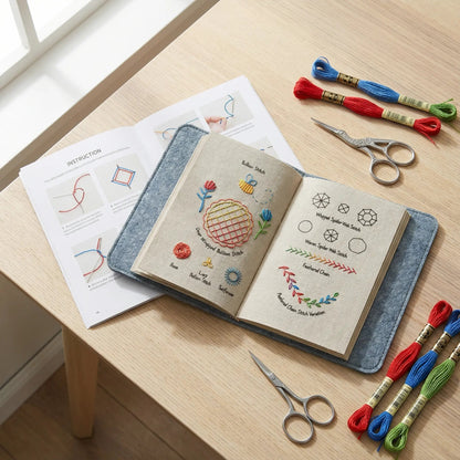 Embroidery Stitch Sampler Book with 106 Techniques – Beginner-Friendly Kit with Bamboo Hoop, Cotton Thread & Video Tutorials for Learning Ha