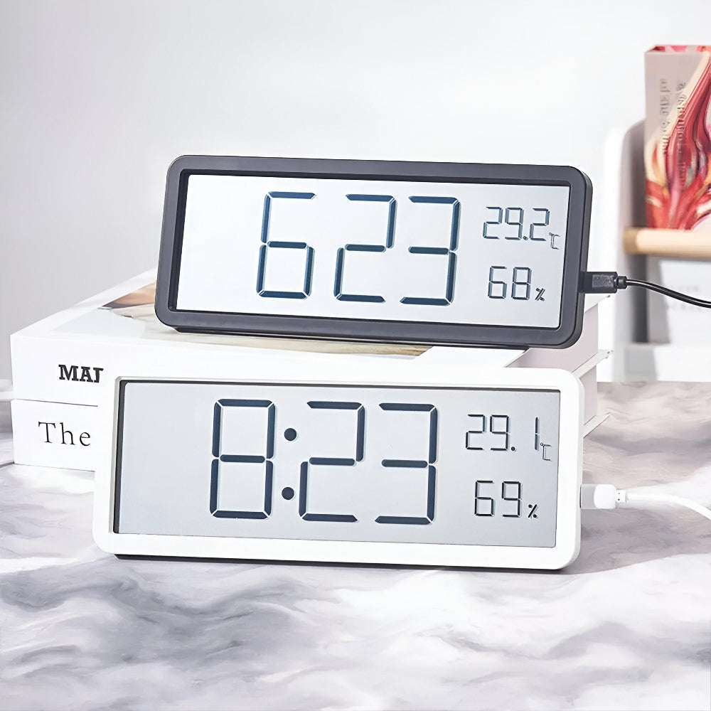 LED Clock with Temperature and Humidity Monitor 7.9 Inch Acrylic Display Bedroom Office Desk Wall Timer Indoor Climate Tracker