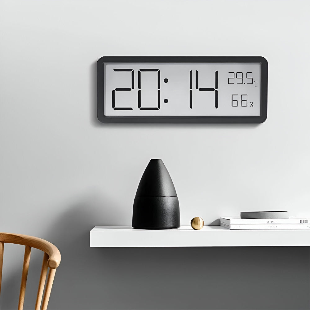 LED Clock with Temperature and Humidity Monitor 7.9 Inch Acrylic Display Bedroom Office Desk Wall Timer Indoor Climate Tracker