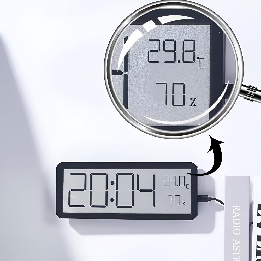 LED Clock with Temperature and Humidity Monitor 7.9 Inch Acrylic Display Bedroom Office Desk Wall Timer Indoor Climate Tracker