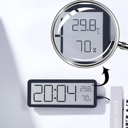 LED Clock with Temperature and Humidity Monitor 7.9 Inch Acrylic Display Bedroom Office Desk Wall Timer Indoor Climate Tracker