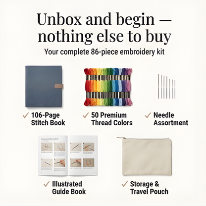 Ortekor Stitchwell | Embroidery Kit for Beginners with 106 Removable Stitches | Complete Needlework Set for Easy Learning