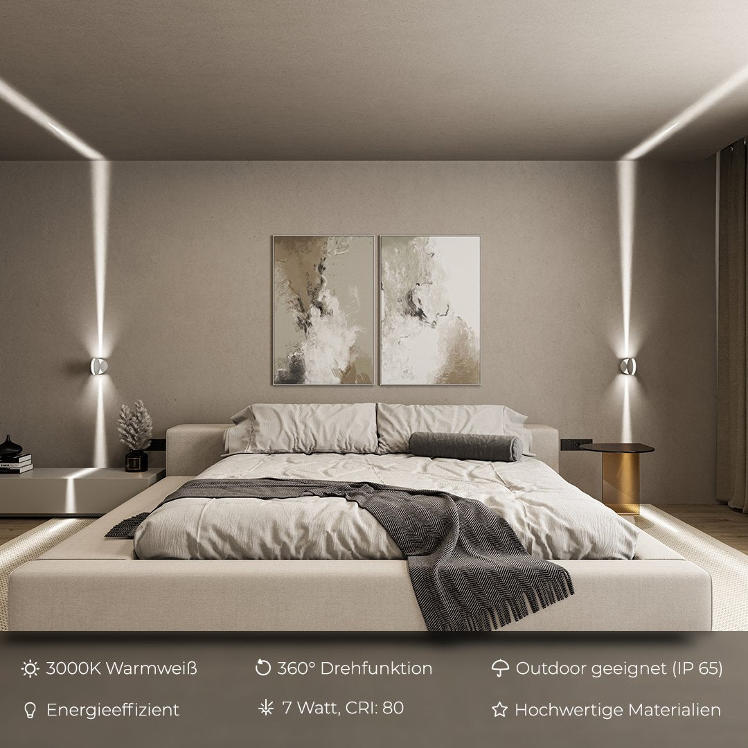 Adjustable LED Wall Sconce with Rotating Head for Bedroom, Hallway & Living Room | Matte White Aluminum Fixture | Warm White Accent Light