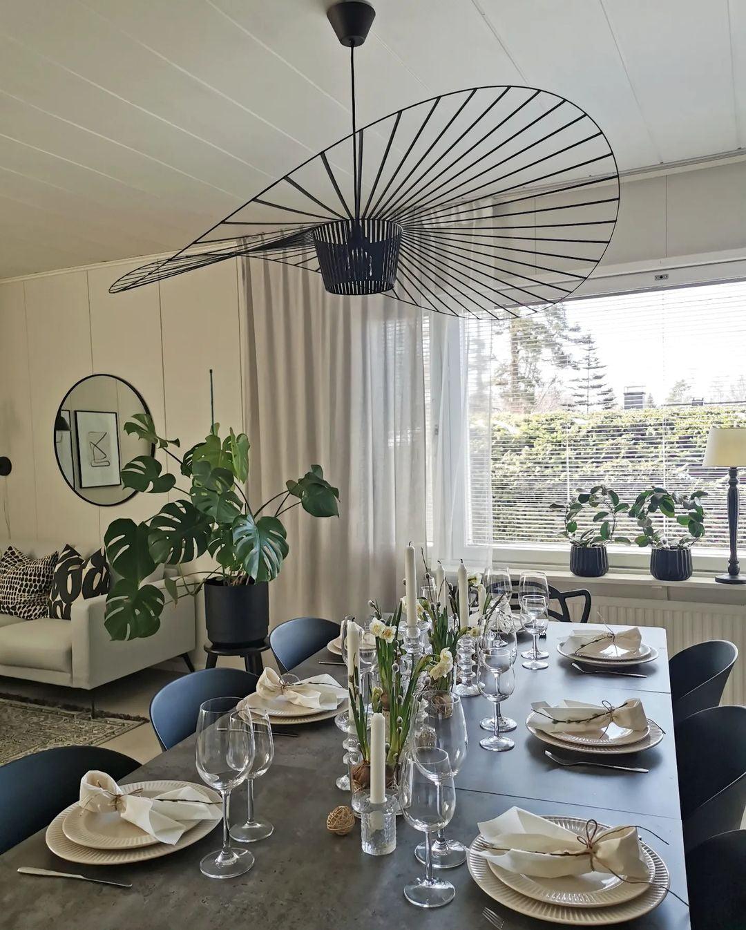 Oversized Woven Ceiling Fixture 47 in Black for Dining & Living Rooms Statement Lighting Above Tables Modern Handcrafted Fiber Shade