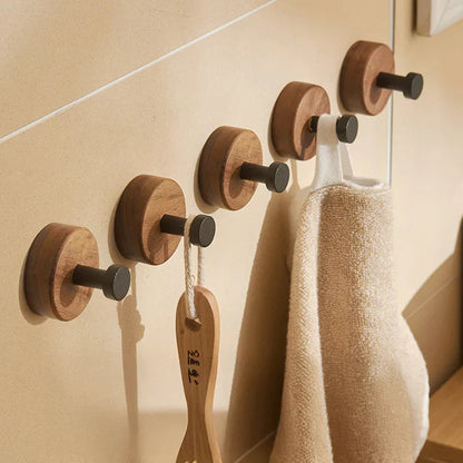 Stylish Wall Hook Rack | Self-Adhesive Wood and Metal Design for Space-Saving Organization