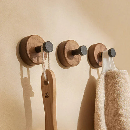 Stylish Wall Hook Rack | Self-Adhesive Wood and Metal Design for Space-Saving Organization