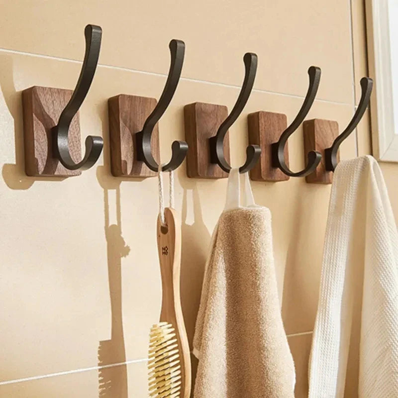 Stylish Wall Hook Rack | Self-Adhesive Wood and Metal Design for Space-Saving Organization