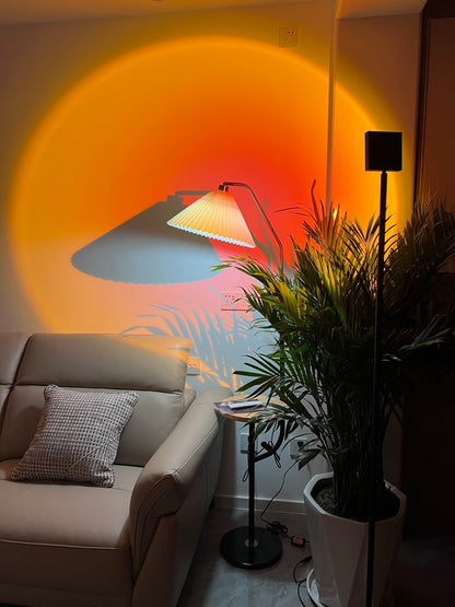 Sunset Red Halo Circle Floor Lamp with Adjustable Color Temperature for Living Room & Studio Ambiance | Modern Minimalist Gradient Light
