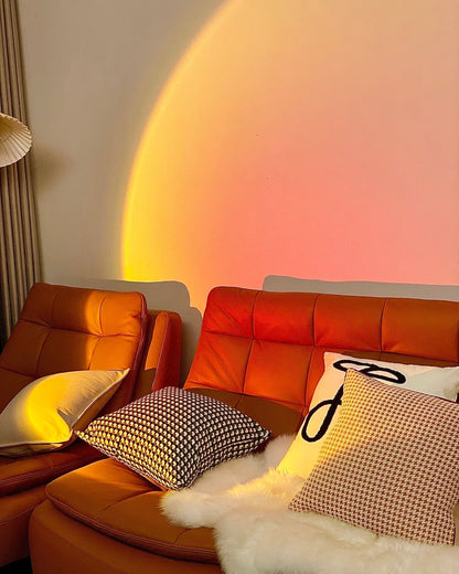 Sunset Red Halo Circle Floor Lamp with Adjustable Color Temperature for Living Room & Studio Ambiance | Modern Minimalist Gradient Light