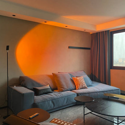 Sunset Red Halo Circle Floor Lamp with Adjustable Color Temperature for Living Room & Studio Ambiance | Modern Minimalist Gradient Light