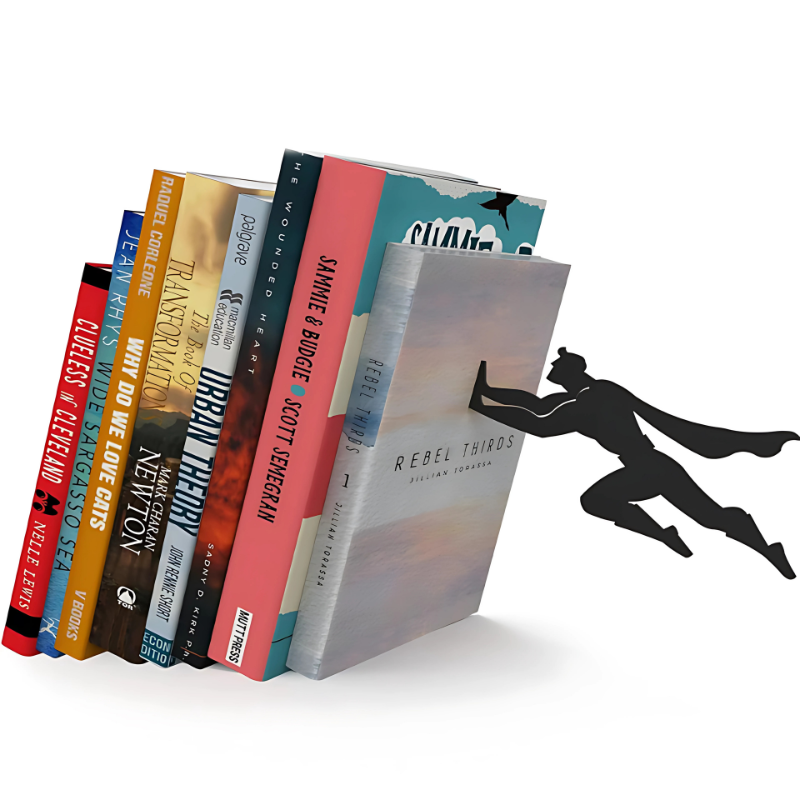 Magnetic Superhero Bookend for Shelves – Floating Book Holder Stand for Home Office Living Room Bedroom – Decorative Metal Book Support