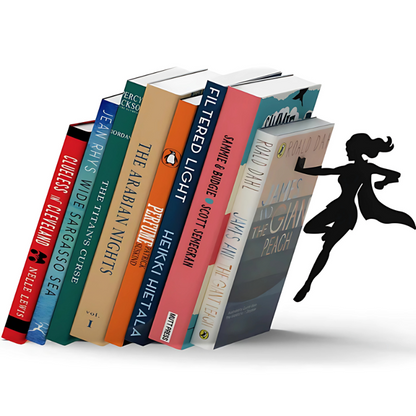 Magnetic Superhero Bookend for Shelves – Floating Book Holder Stand for Home Office Living Room Bedroom – Decorative Metal Book Support