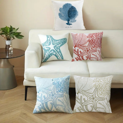 TideSketch – Embroidered Ocean Cushion Cover