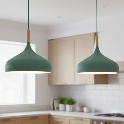 Overhead Drop Ceiling Fixture 9.4 Inch Shade Aluminum E27 Socket Green for Dining Room Kitchen Island Scandinavian Style Hanging Lamp