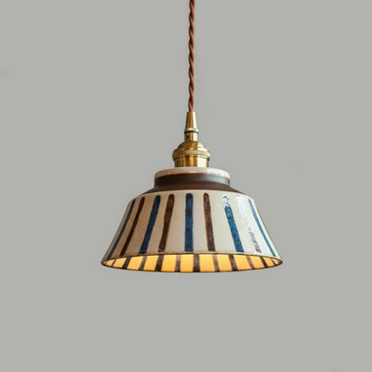 7-Inch Ceramic Hanging Lamp with Blue Stripe Pattern – Adjustable Cord Drop Light for Kitchen Island & Breakfast Bar