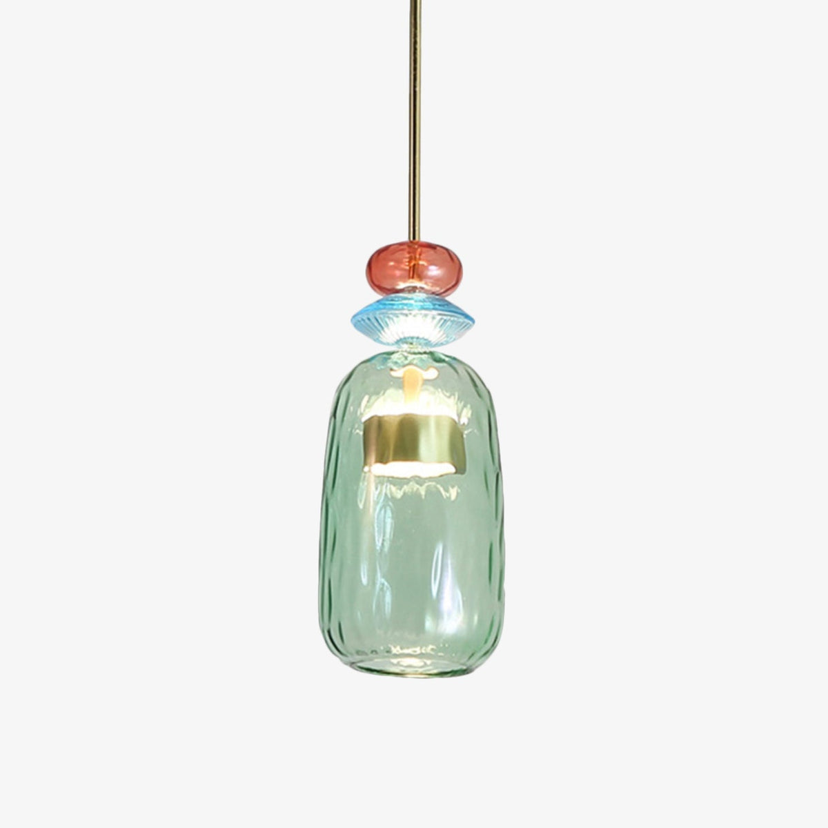 Hanging Glass Shade Fixture with LED Bulb – Adjustable Height Iron Ceiling Light for Kitchen Island Dining Room Bedroom – 6 in Colored Glass
