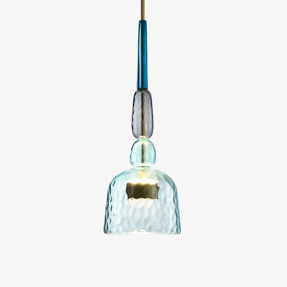 Hanging Glass Shade Fixture with LED Bulb – Adjustable Height Iron Ceiling Light for Kitchen Island Dining Room Bedroom – 6 in Colored Glass