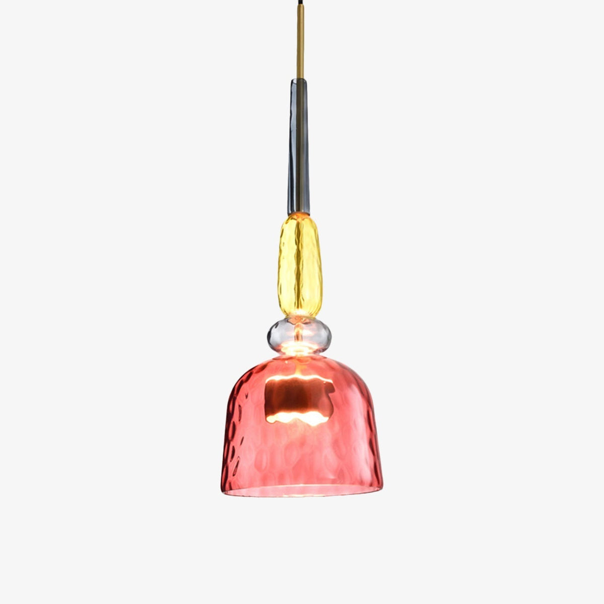Hanging Glass Shade Fixture with LED Bulb – Adjustable Height Iron Ceiling Light for Kitchen Island Dining Room Bedroom – 6 in Colored Glass