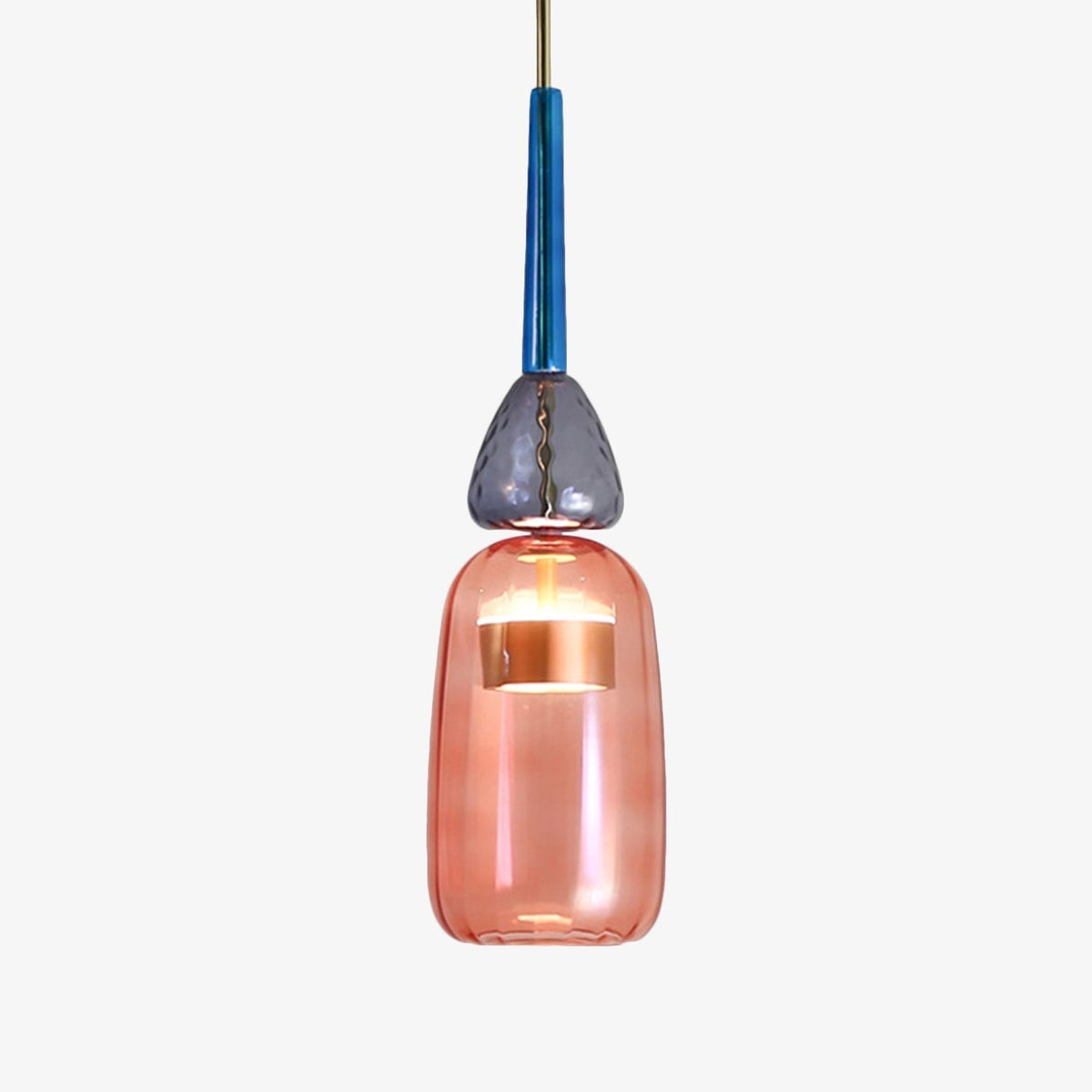 Hanging Glass Shade Fixture with LED Bulb – Adjustable Height Iron Ceiling Light for Kitchen Island Dining Room Bedroom – 6 in Colored Glass