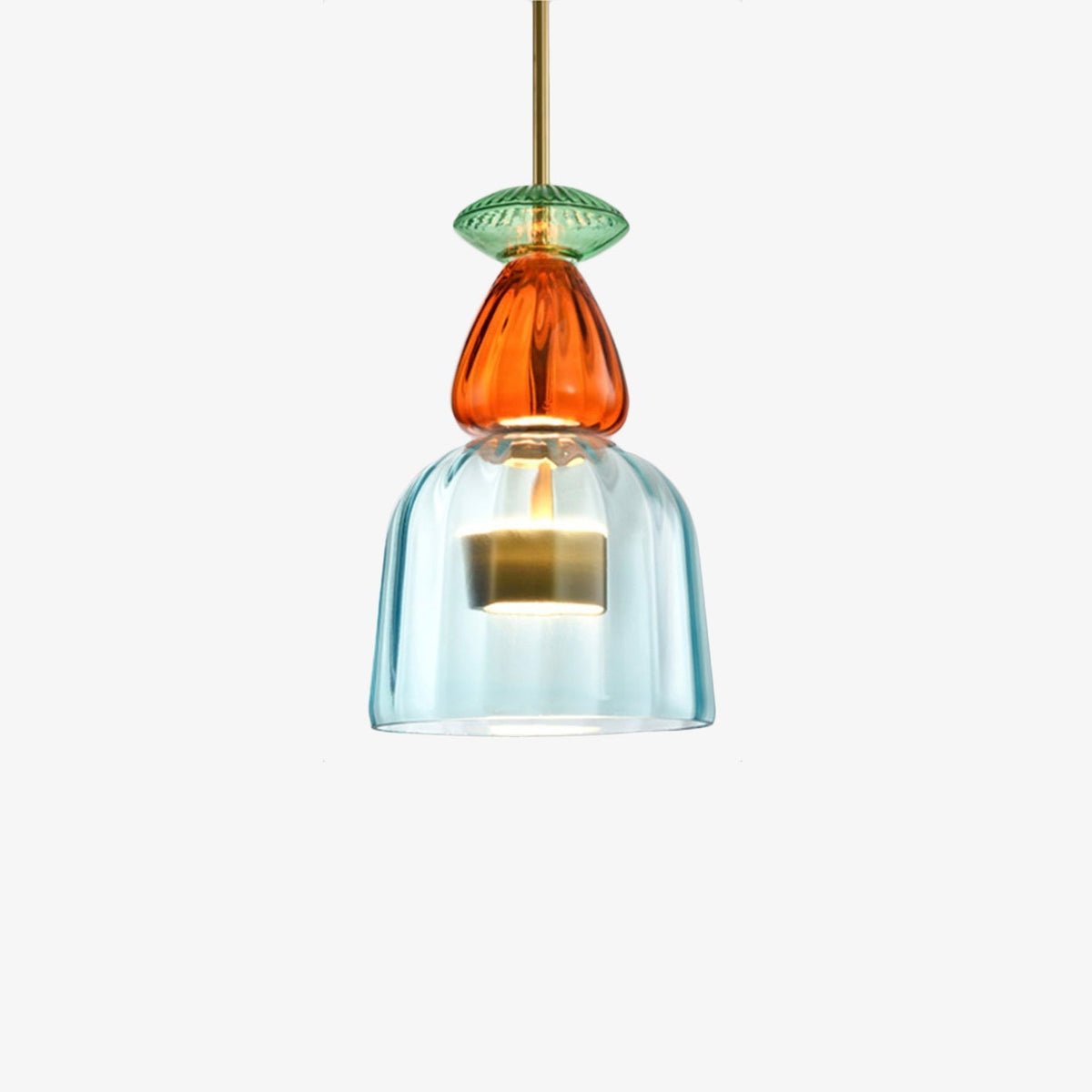 Hanging Glass Shade Fixture with LED Bulb – Adjustable Height Iron Ceiling Light for Kitchen Island Dining Room Bedroom – 6 in Colored Glass