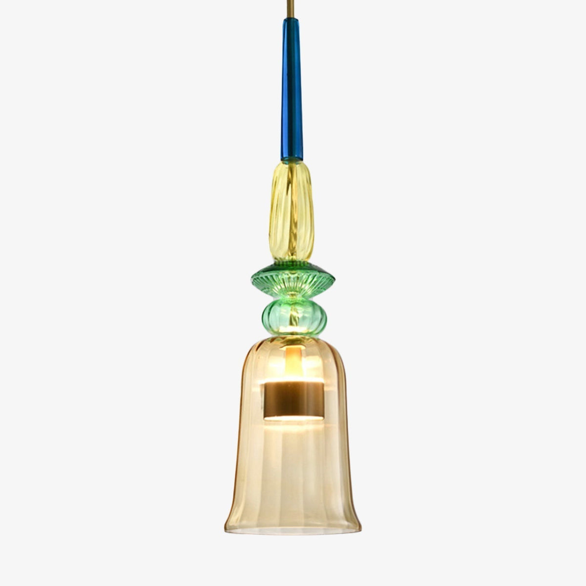 Hanging Glass Shade Fixture with LED Bulb – Adjustable Height Iron Ceiling Light for Kitchen Island Dining Room Bedroom – 6 in Colored Glass