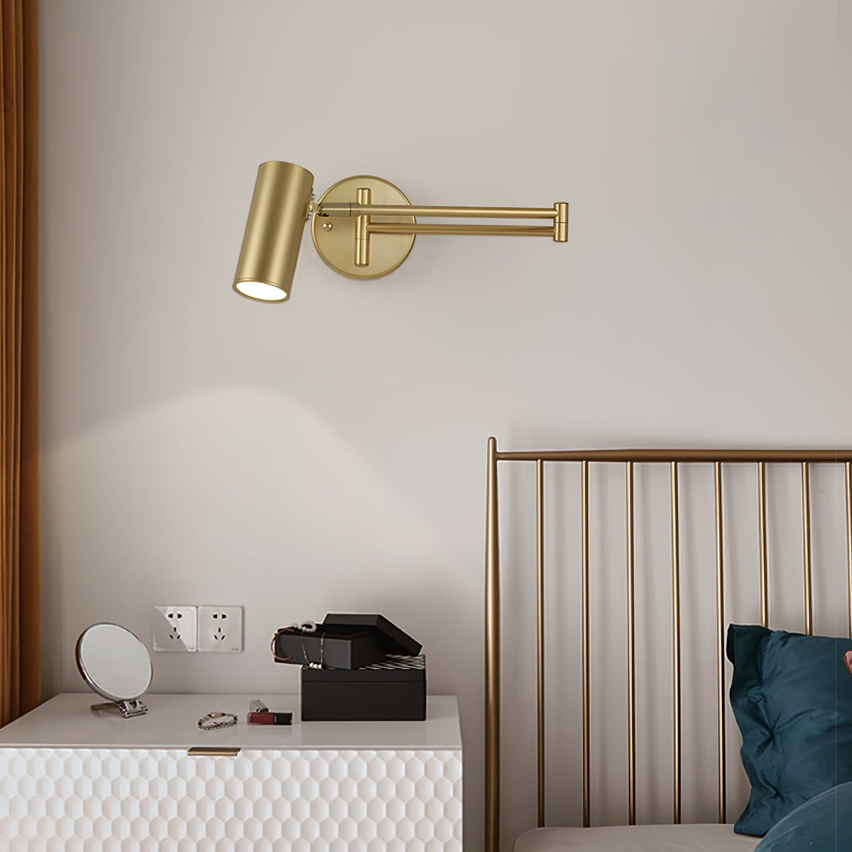 Swivel-Arm LED Wall Light with Extending Bracket for Bedroom Hallway Reading Nook Task Lighting Modern Dimmable Fixture Gold Black
