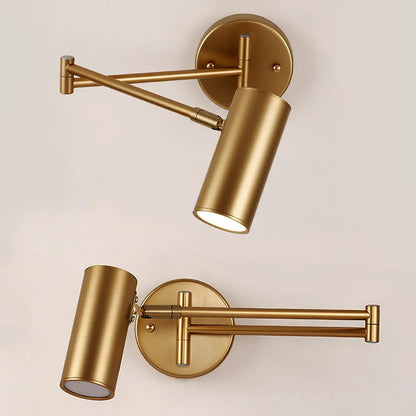 Swivel-Arm LED Wall Light with Extending Bracket for Bedroom Hallway Reading Nook Task Lighting Modern Dimmable Fixture Gold Black