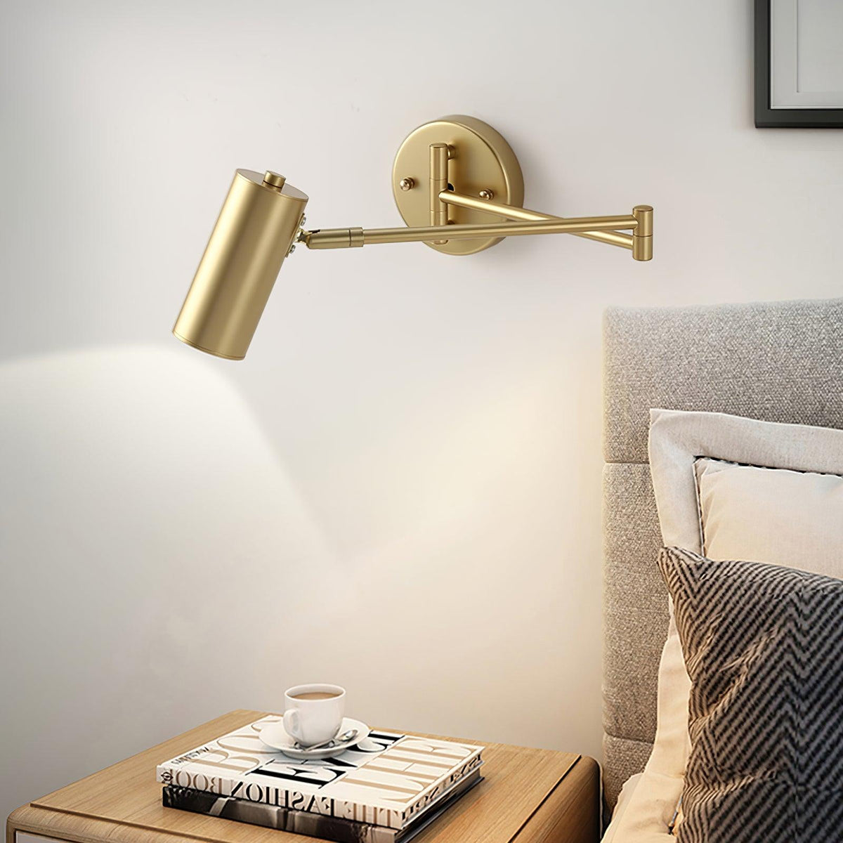 Swivel-Arm LED Wall Light with Extending Bracket for Bedroom Hallway Reading Nook Task Lighting Modern Dimmable Fixture Gold Black