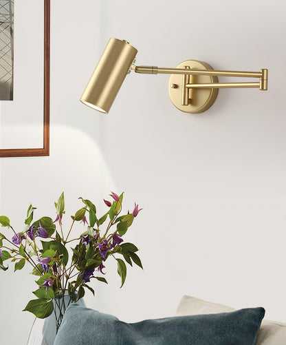 Swivel-Arm LED Wall Light with Extending Bracket for Bedroom Hallway Reading Nook Task Lighting Modern Dimmable Fixture Gold Black