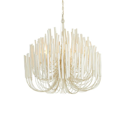 Round Tiered Wood and Metal Ceiling Light for Dining Room, Living Room and Bedroom – Adjustable Pendant with Whitewash Finish – 6 to 18 Arms