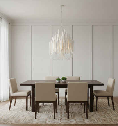 Round Tiered Wood and Metal Ceiling Light for Dining Room, Living Room and Bedroom – Adjustable Pendant with Whitewash Finish – 6 to 18 Arms