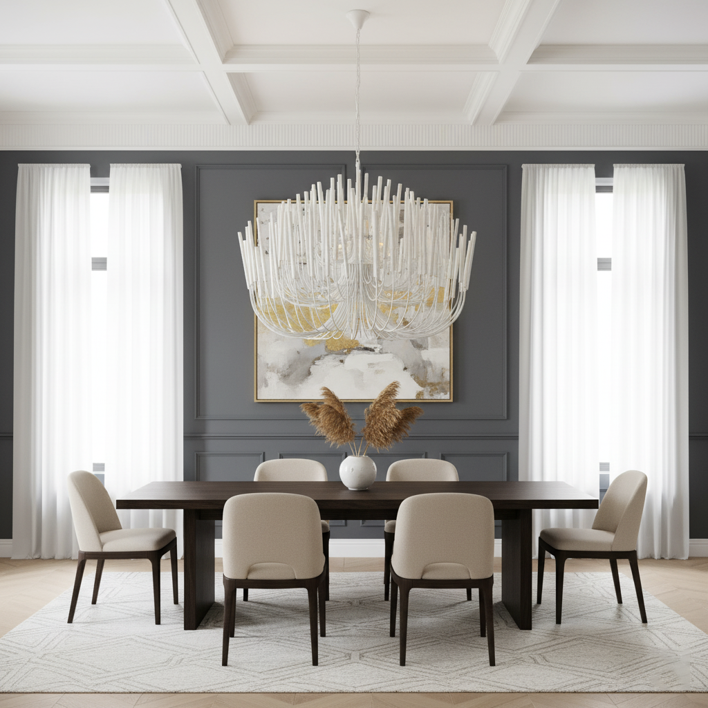 Round Tiered Wood and Metal Ceiling Light for Dining Room, Living Room and Bedroom – Adjustable Pendant with Whitewash Finish – 6 to 18 Arms