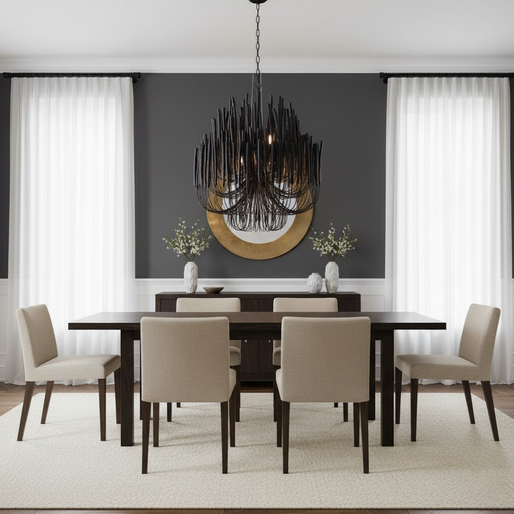 Round Tiered Wood and Metal Ceiling Light for Dining Room, Living Room and Bedroom – Adjustable Pendant with Whitewash Finish – 6 to 18 Arms