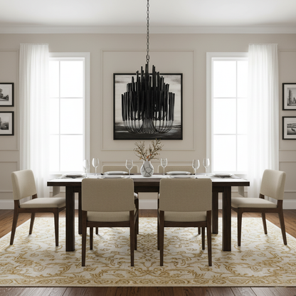 Round Tiered Wood and Metal Ceiling Light for Dining Room, Living Room and Bedroom – Adjustable Pendant with Whitewash Finish – 6 to 18 Arms
