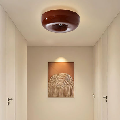 LED Flush Mount Light Fixture Chrome Textured Glass Shade Integrated Lighting 16 in Round Low Profile for Bedroom Living Room Dining Room Co