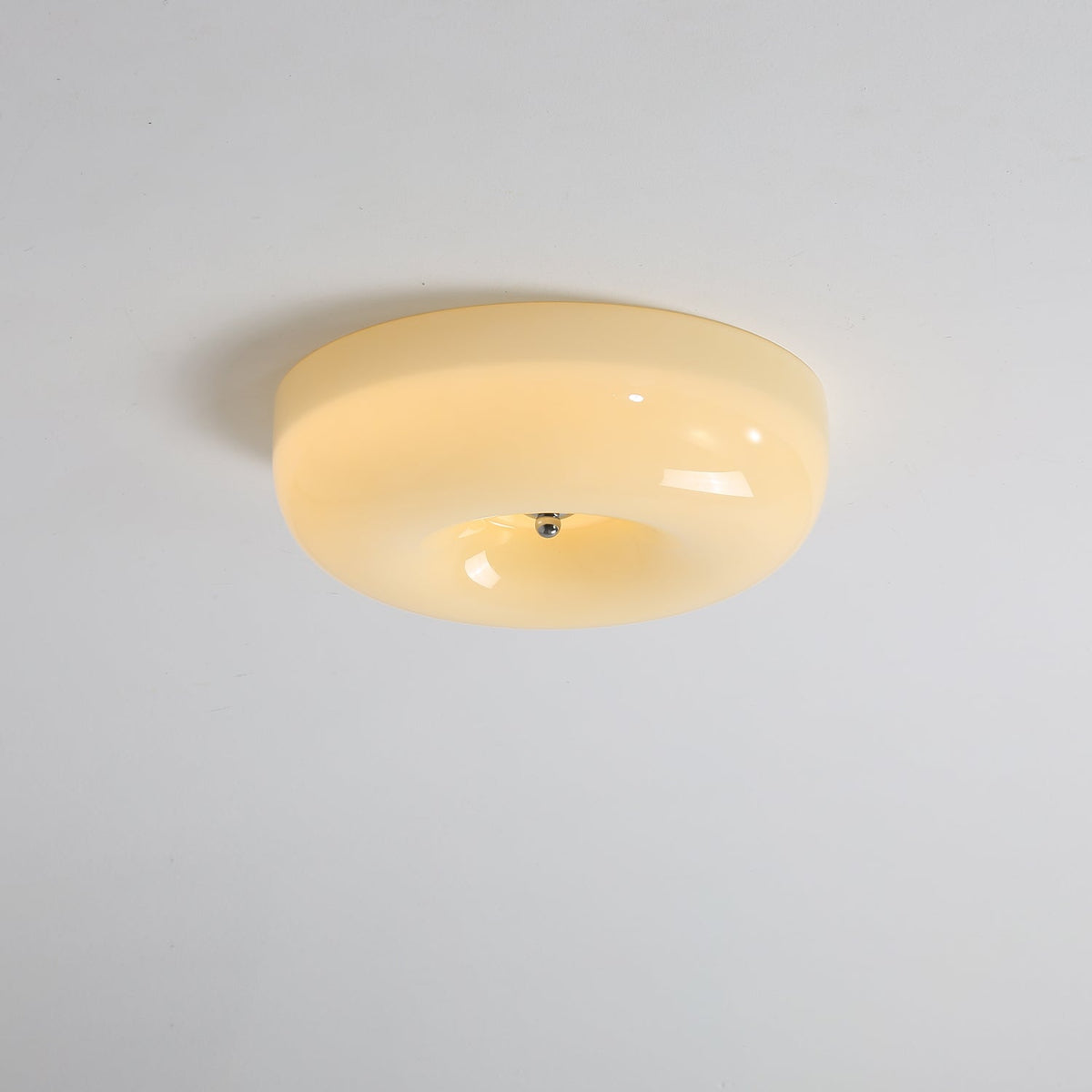 LED Flush Mount Light Fixture Chrome Textured Glass Shade Integrated Lighting 16 in Round Low Profile for Bedroom Living Room Dining Room Co