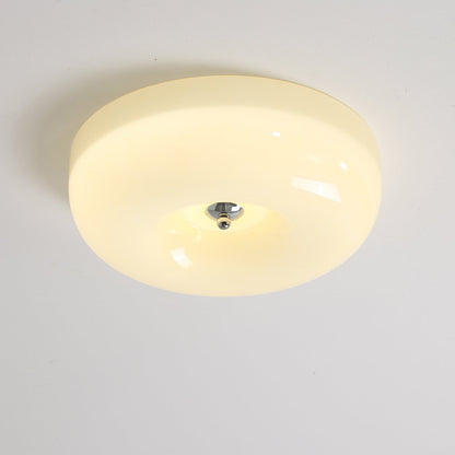 LED Flush Mount Light Fixture Chrome Textured Glass Shade Integrated Lighting 16 in Round Low Profile for Bedroom Living Room Dining Room Co